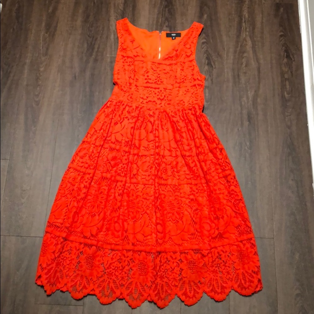 Bright red/orange lace dress